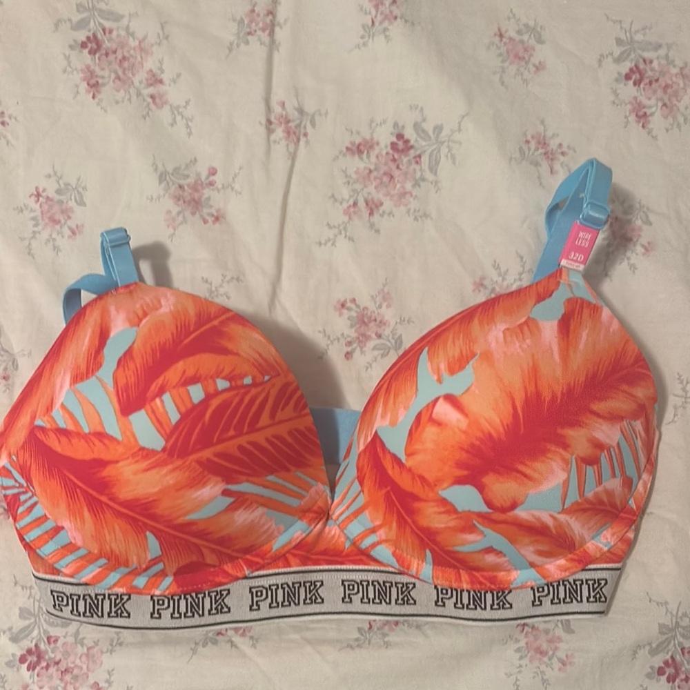 PINK Victoria's Secret Orange and Blue Push-Up Bra